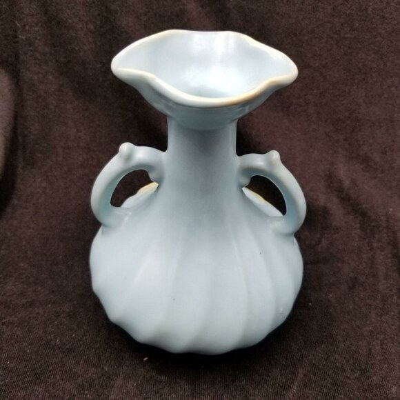 Vintage Blue Weller Pottery Double Handle Vase Magnolia American Pottery 6" - Picture 4 of 6